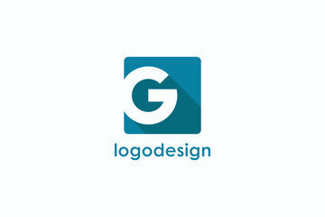 Poster - Initial Letter G Logo. Blue Square Shape included Negative Space G Letter with Long Shadow isolated on White Background. Usable for Business and Branding Logo. Flat Vector Logo Design Template Element