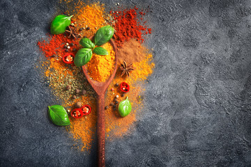 Wall Mural - Various cooking ingredients, spices and herbs
