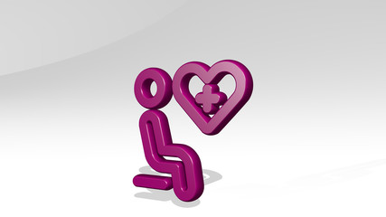 Wall Mural - disability heart plus 3D icon casting shadow - 3D illustration for disabled and wheelchair
