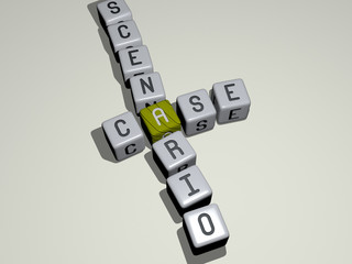 Poster - CASE SCENARIO crossword by cubic dice letters - 3D illustration for background and business