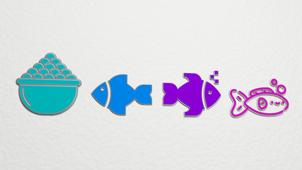 Poster - FISH 4 icons set - 3D illustration for background and animal