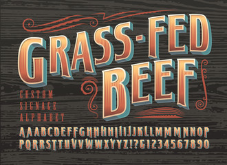 Wall Mural - Grass-Fed Beef Custom Signage Alphabet. A Condensed Font with Ornate Detailing & Alternate Characters. Great for Food Service Signage, Food Trucks, Markets. This Lettering has a Classic Signage Style.