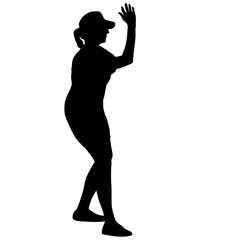 Wall Mural - Black silhouettes dancing woman on white background