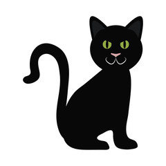 Canvas Print - black cat sitting domestic animal flat icon