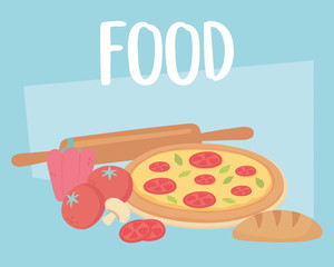 Canvas Print - food healthy nutrition vitamin cartoon pizza tomatoes bread roller pin