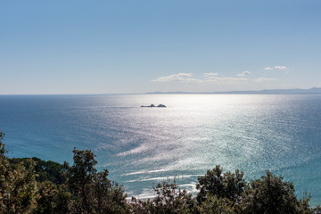 Scenic view sea in bright sunny day