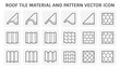 Roof sheet or roof tile material icon such as ceramic terracotta and other,
House cover and construction material, vector illustration pattern icon design.