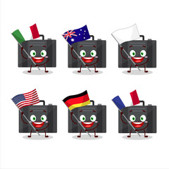 Wall Mural - Black suitcase cartoon character bring the flags of various countries