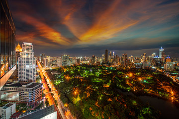 Canvas Print - View point from roof top bar in hotel of Bangkok city