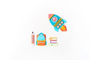 Wall Mural - Rocket paper craft. Back to school education.