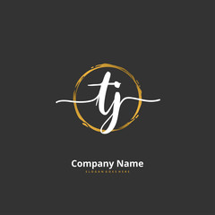 Wall Mural - T J TJ Initial handwriting and signature logo design with circle. Beautiful design handwritten logo for fashion, team, wedding, luxury logo.