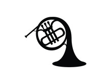 Silhouette French Horn Isolate Black On White Background.