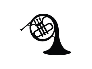 silhouette french horn isolate black on white background.