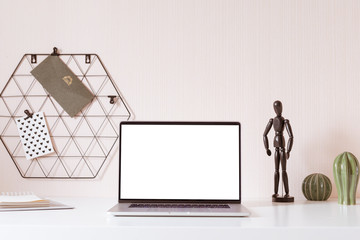 Wall Mural - Modern office desk with black monochrome accessories. Empty space, mock up. Minimal style.