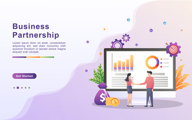 Illustration concept of Business partnership. Contract business, establish cooperation for business development. Flat design concept for landing page, presentation, marketing resource.