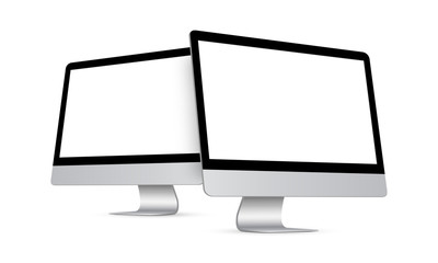Poster - two modern desktop pcs with perspective side views isolated on white background. vector illustration
