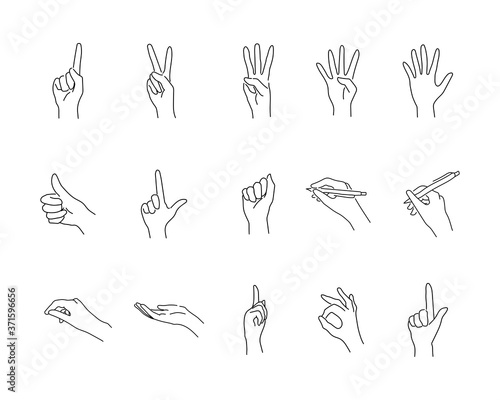 おしゃれな手の手描きイラストのセット ポーズ ピース 注目 Good 書く 持つ ポイント Wall Mural Yugoro