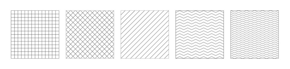 Set of graph paper vector background. Paper pattern grid lines. Grid, oblique, wavy and curved lines isolated on background.