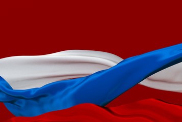 Wall Mural - 3d illustration of Russian tricolor Flag Ribbons Waving on red