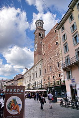 Wall Mural - Horizontal picture of Piazza delle Erbe and Lamberti Tower in Verona