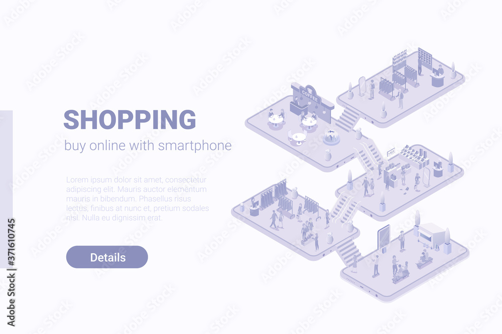 Isometric Flat 3D People in Shopping Mall Shop center vector concept ...