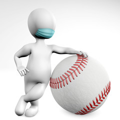 Man with a mask with a ball for baseball 3d rendering