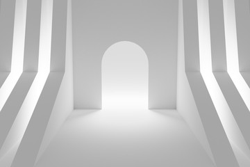 Wall Mural - White background arch with luminous architectural elements 3d illustration