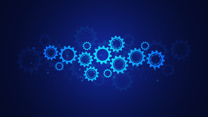 Poster - cogs and gear wheel mechanisms. hi-tech digital technology and engineering. abstract technical backg