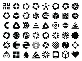 Poster - Vector black flat design elements for your logo design. Editable monochrome geometric shapes for unique label, sign, symbol identity design.