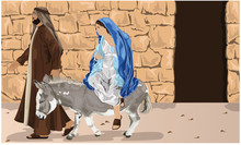 Mary Riding Into Bethlehem On Donkey With Jospeh - Christmas Story