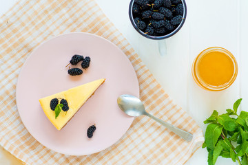 cheesecake with mulberry and honey, delicious breakfast, homemade dessert