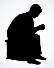 The Guy Is Sitting On A Stool. Vector Drawing