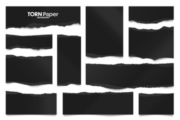 Wall Mural - ripped black paper strips. realistic crumpled paper scraps with torn edges. shreds of notebook pages