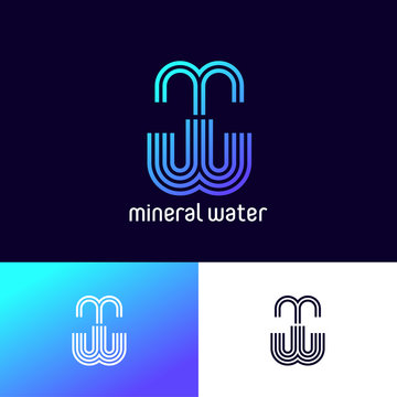 M and W monogram. Mineral Water emblem like fountain. Pure Water logo. Delivery of water. The minimalist style.