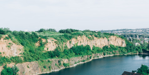 Lake in the stone quarry on spring.