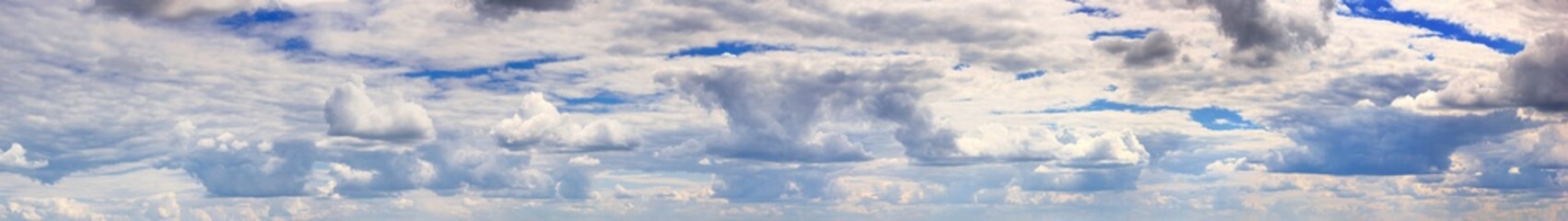 Wall Mural - Beautiful summer landscape - view of the morning sky with floating clouds, panorama, banner