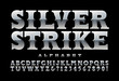 Silver Strike Western Vector Alphabet. This Font Suggests Old West Frontier Lettering with a Shiny Silver Finish. Cowboy, Rodeo, Whiskey Label, etc; Vintage Silver, Antique, or Circus Letters.