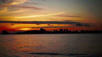 Canvas Print - Seascape with a beautiful sunset and ships. Vladivostok, Russia