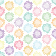 Wall Mural - abstract seamless pattern with vintage hand drawn pastel sunflower head on white background design