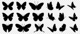 Fototapeta  - Flying butterflies silhouette black set isolated on transparent background