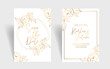 © Victoria Petruk - Wedding invitation template with golden peonies and leaves