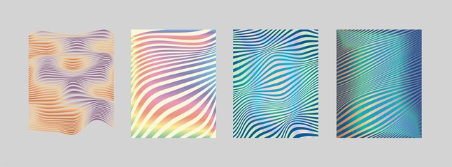 Poster - Abstract rippled or colorful lines pattern with wavy vibrant facture on gradient background and texture. Poster design. Vector illustration. 