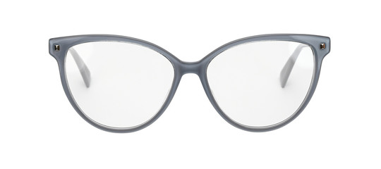 Grey glasses front view isolated on white background