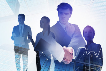Poster - Business people in city, financial chart