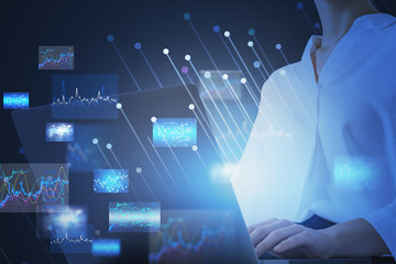 Poster - Woman using laptop, cloud computing