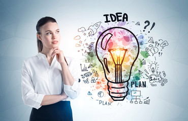 Poster - thoughtful young woman and her business idea