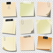 © 32 pixels - Realistic blank sticky notes with clip binder and adhesive tape. Colored sheets of note papers. Paper reminder. Vector illustration.