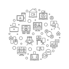 Poster - Video Conference linear banner. Vector webinar concept outline circular illustration