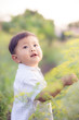 © TEEREXZ - Asian little boy caught flowers looking at the camera in the grass field