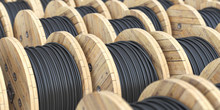 Warehouse With Wooden Coil  Wire Electric Cable.